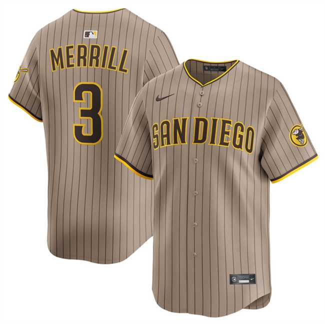 Mens San Diego Padres #3 Jackson Merrill Tan 2024 Alternate Limited Stitched Jersey Dzhi
